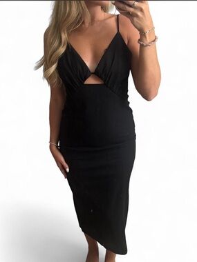 Zara Black Midi Dress with Cutout Detail